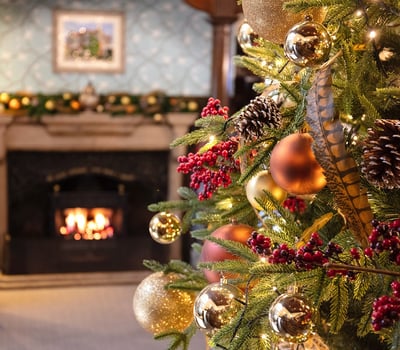 Christmas tree with fireplace and decorations
